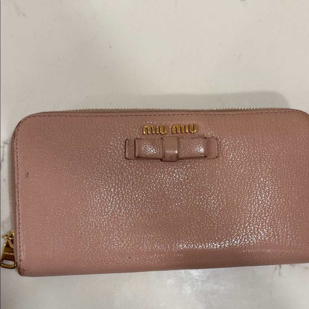 Miu Miu Blush Pink Leather Wallet with Bow
